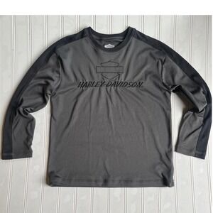 Harley Davidson Boys Grey Black Long Sleeve Performance Shirt Size 7 Embroidered